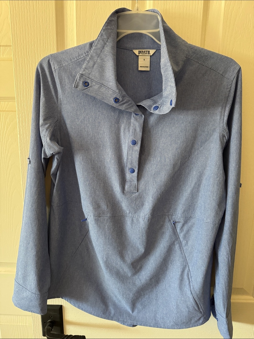 Duluth Trading Co Light Blue Button-Placket Pullover Hoodie
